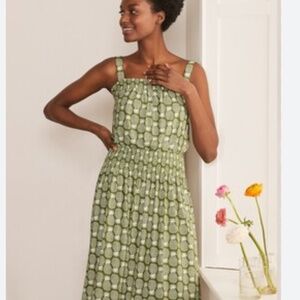 Boden Rosalind Smocked Jersey Midi Green Pineapple Print Women’s 6L